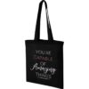 a black cotton shopper tote bag with branding