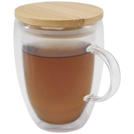 Leona 350 ml glass cup with bamboo lid