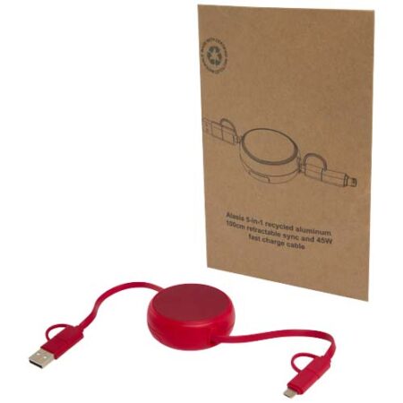Alasia 5-in-1 100 cm recycled plastic and aluminium retractable data sync and 45W fast charge cable