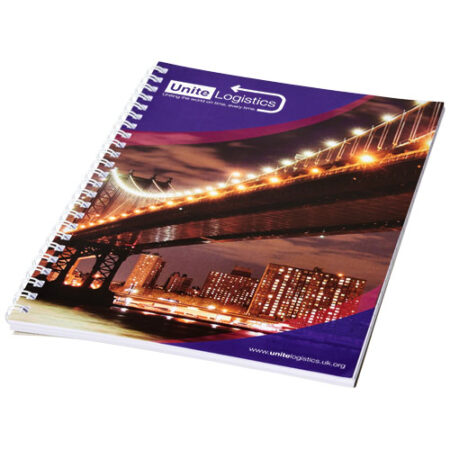 Desk-Mate A4 spiral notebook with printed back cover