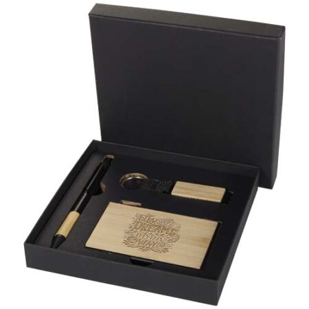 Minka RCS recycled aluminium ballpoint pen, keychain and RFID card holder gift set